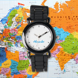 Montre Enfants Garçons Amusants Noir moderne Nom personna<br><div class="desc">Personnalisé, personnalisé, enfants garçons amusant cool moderne mignon tendance élégant bracelet en silicone noir, coque en plastique, montre poignet. Entrez simplement le nom, pour customiser. Allez-y créez une merveilleuse montre personnalisée pour le garçon lil de votre vie - fils, frère, neveu, petit-fils, filleul, stepson. Fait un grand cadeau personnalisé pour...</div>
