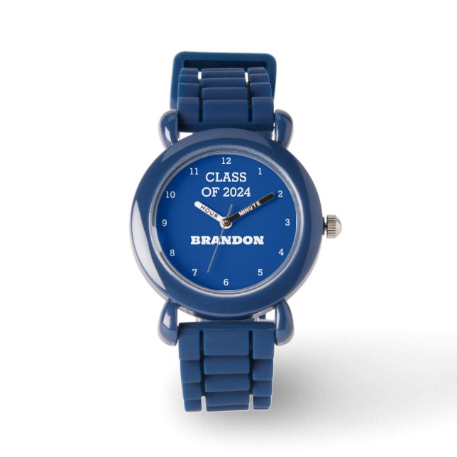 Montre Enfants Garçons Bleu Graduation Nom de l'école (Recto)