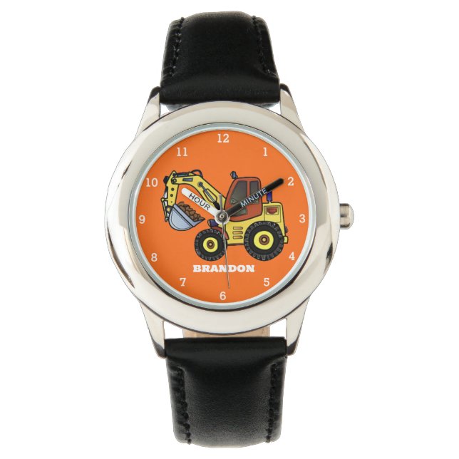 Montre Enfants garçons Construction Digger Excavateur Nom (devant)