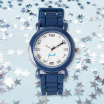 Montre Enfants Garçons Cool moderne bleu Nom personnalisé<br><div class="desc">Personnalisé, personnalisé, enfants garçons amusant cool élégant moderne bracelet en silicone bleu tendance, coque en plastique, montre poignet. Entrez simplement le nom. Allez-y créez une merveilleuse montre personnalisée pour le garçon lil de votre vie - fils, frère, neveu, petit-fils, filleul, stepson. Fait un grand cadeau personnalisé pour l'anniversaire, la remise...</div>