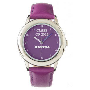 Montre Enfants Grad Girl Purple Graduation Nom de l'école