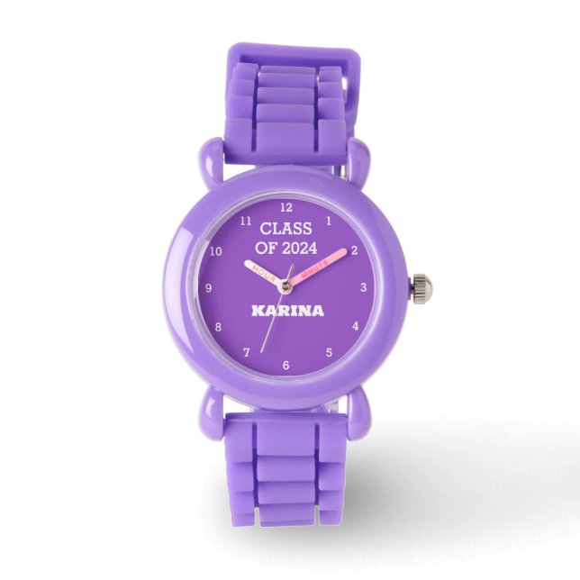 Montre Enfants Grad Girl Purple Graduation Nom de l'école (Recto)