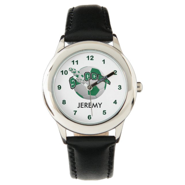 Montre Enfants Personnalisé Dark Green Soccer (devant)