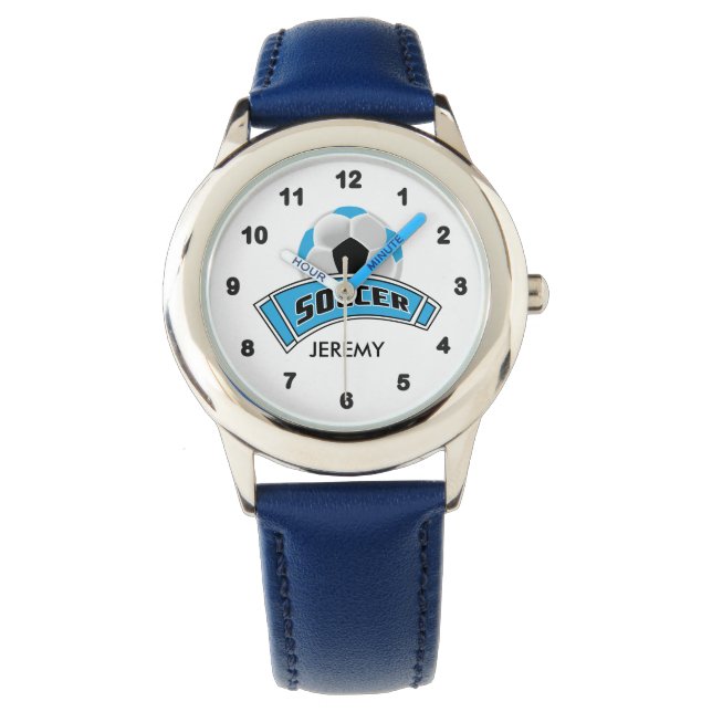 Montre Enfants Soccer bleu personnalisé (devant)