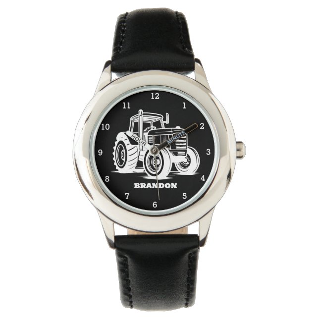 Montre Enfants Tractor Boys Black Nom personnalisé (devant)