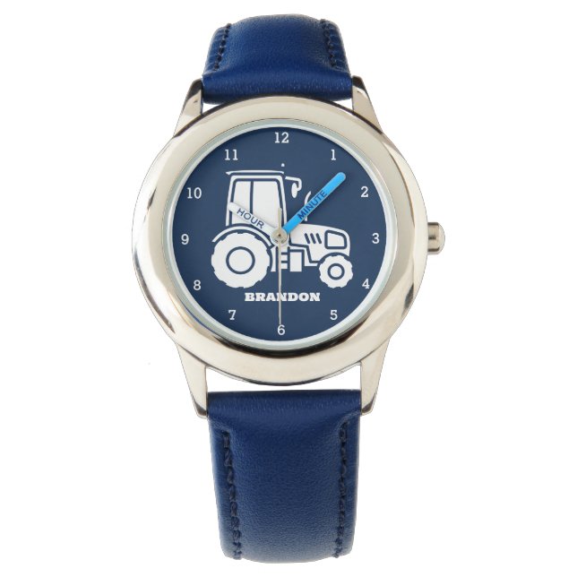 Montre Enfants Tractor Garçons Bleu Nom personnalisé (devant)