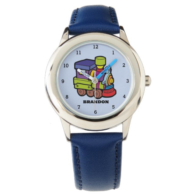 Montre Enfants Train Boys Blue Custom Name (devant)