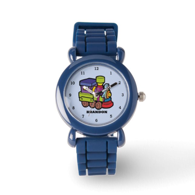 Montre Enfants Train Boys Blue Custom Name (Recto)