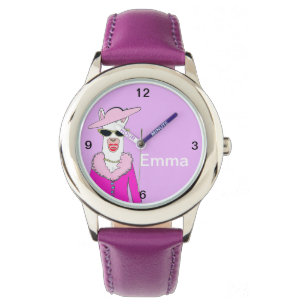 Montre Enfants Violet Strap mignonne Lady Llama Watch