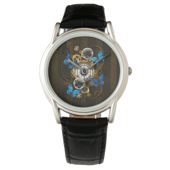Montre Engrenages à vapeur et papillons bleus (devant)
