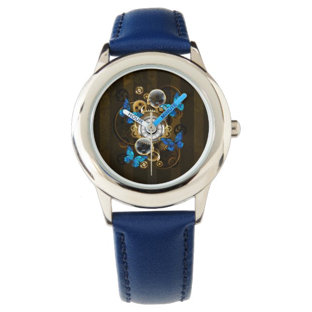 Montre Engrenages à vapeur et papillons bleus (devant)