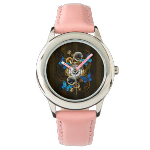 Montre Engrenages à vapeur et papillons bleus
