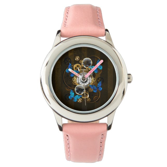 Montre Engrenages à vapeur et papillons bleus (devant)