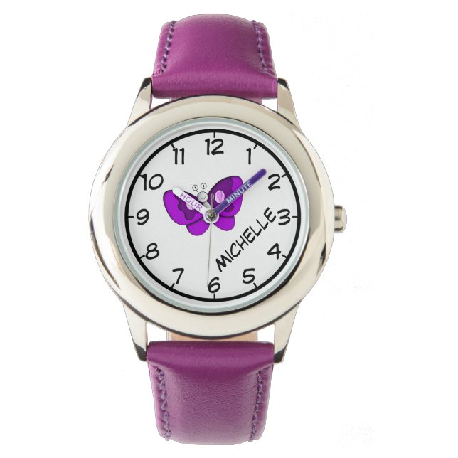 Montre Enseigner à l'heure, ruban et nom de papillon pour (devant)