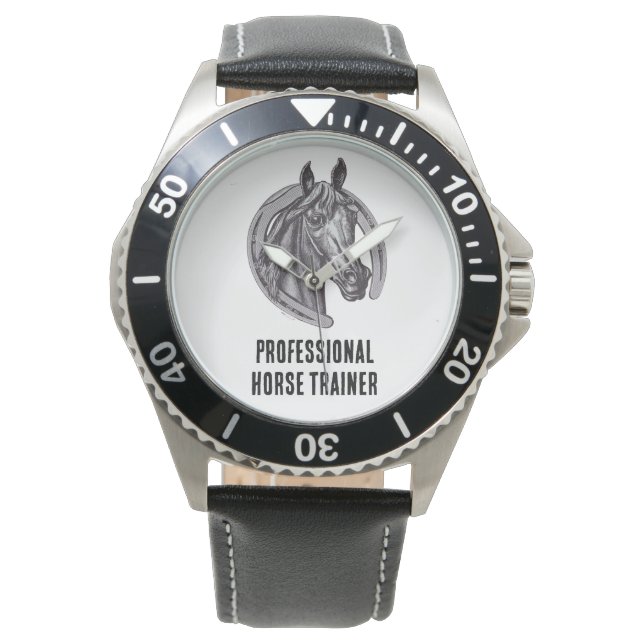 Montre Entraîneur Professionnel Cheval Noir Blanc Sketch  (devant)