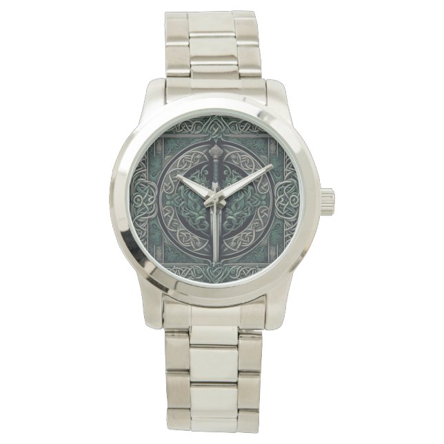Montre Épée Celtique verte et argentée (devant)