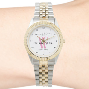Montre Épouse rose Monogramme Femme Mme Anniversaire Mari