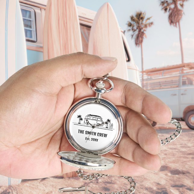 Montre Équipage de Surfeur de Vieille Fourgonnette pour H (Vintage Van Life Surfer Crew Men's Watch ©Susanne Sachers - Sunny Wanderlust 🌞✈️)