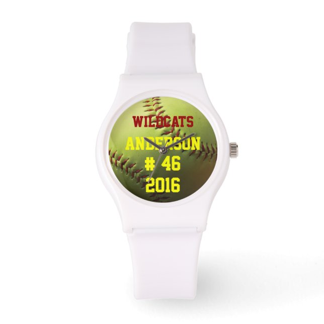 Montre Équipe de softball jaune Numéro et année (Recto)