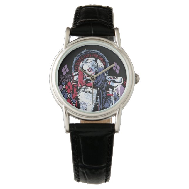 Montre Équipe de suicide | Harley Quinn Graffiti encré (devant)