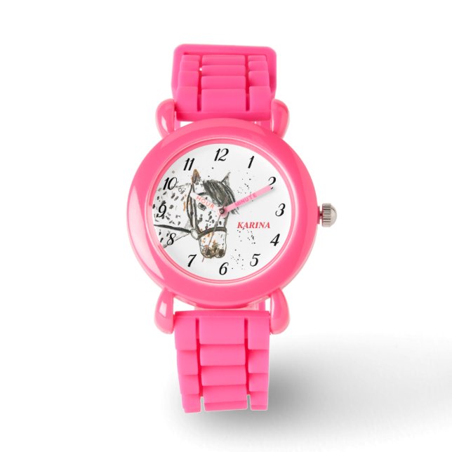Montre Équitation Dressage Equestre Cheval Rose Enfants (Recto)