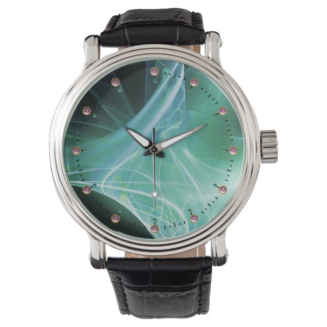 MONTRE ESCALIERS FRACTAUX EN TURQUOISE VERT BLEU TURQUOIS (devant)