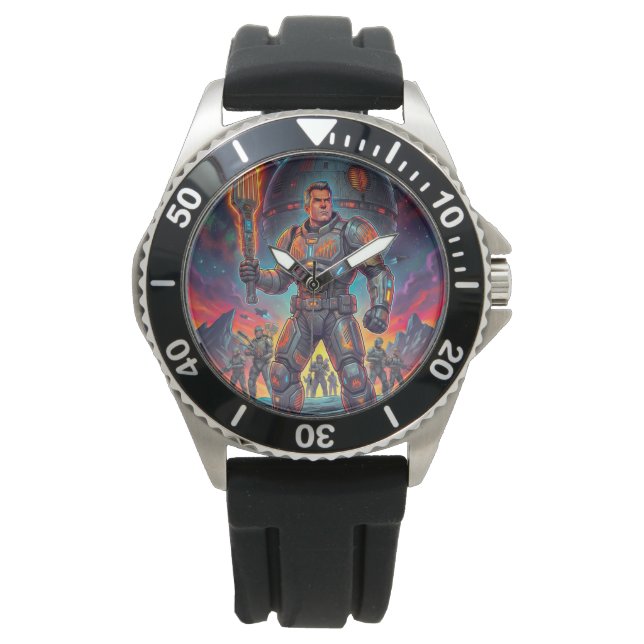 Montre Espace Astronaute BBQ Rétro Sci-Fi Pop Art Bande D (devant)