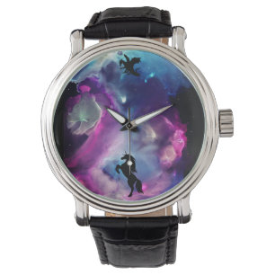 Montre Espace Imaginaire Nebula Unicorn Dragon bleu rose