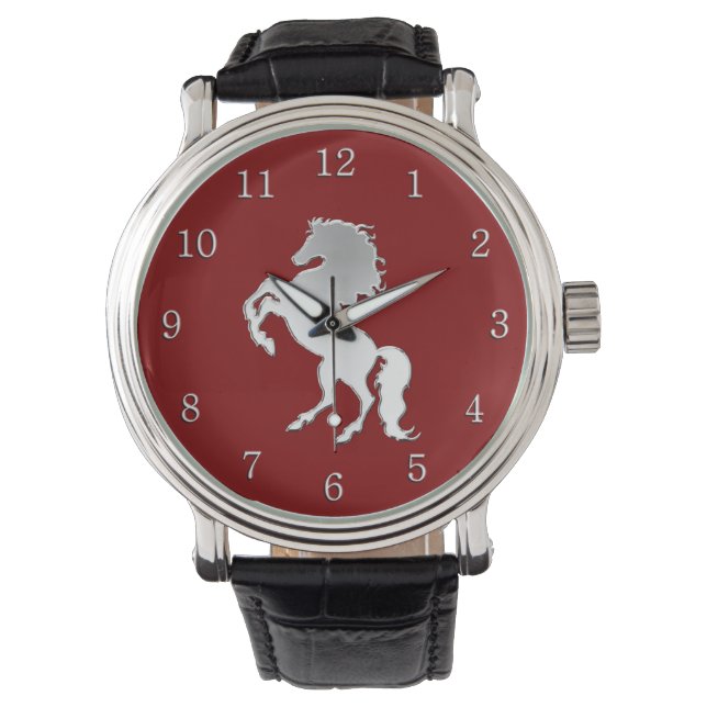 Montre Étalon argenté sur fond rouge (devant)
