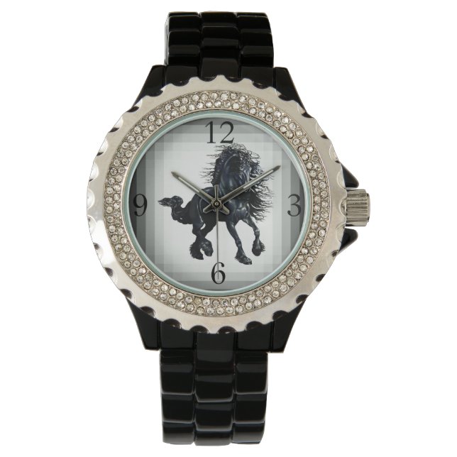 Montre Étalon friésien cheval de beauté noir (devant)
