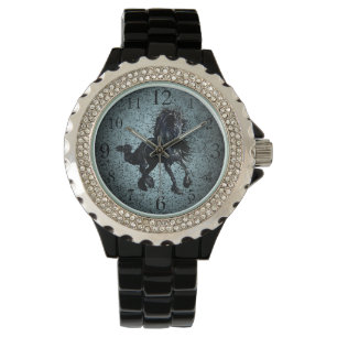 Montre Étalon friésien cheval noir argent brillant