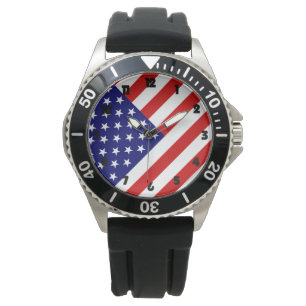 Montre États-Unis - Drapeau - noir - chiffres Mens cn