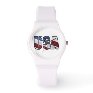 Montre États-Unis en rouge blanc et bleu drapeau patrioti