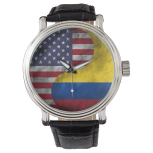 Montre Etats-Unis et Colombie Double Drapeau Yin Yang Cad