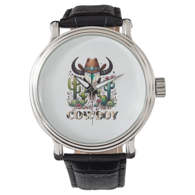 Montre Été en bas Cowboy Cow Crâne cactus de l'Ouest (devant)