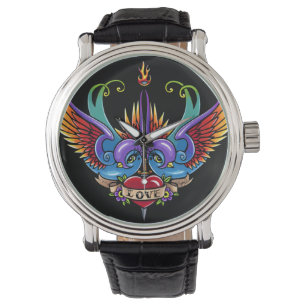 Montre éternelle de cuir de noir de tatouage