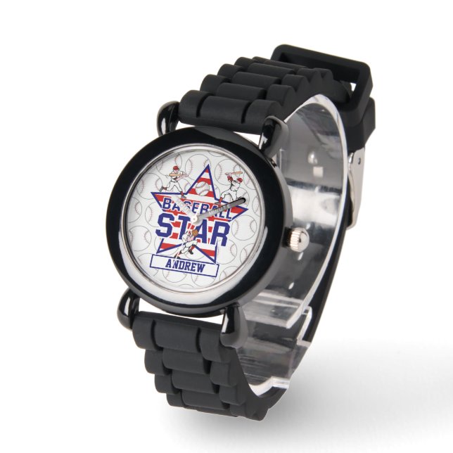 Montre Étoile de baseball personnalisée et rayures (Angle)