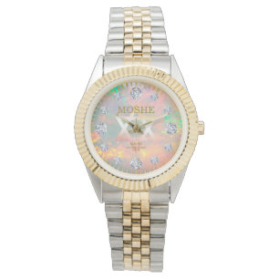Montre Étoile de David blanche de cadran de diamant