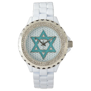 Montre Étoile de David bleue métallique