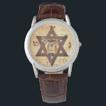 Montre Étoile de David Chai Hebrew Wailing Wall Hommes<br><div class="desc">C'est une belle montre juive pour les hommes. Il a l'Etoile de David avec un Chai au milieu. Il a un arrière - plan du Mur des lamentations d'Israël et a des numéros hébreux.</div>