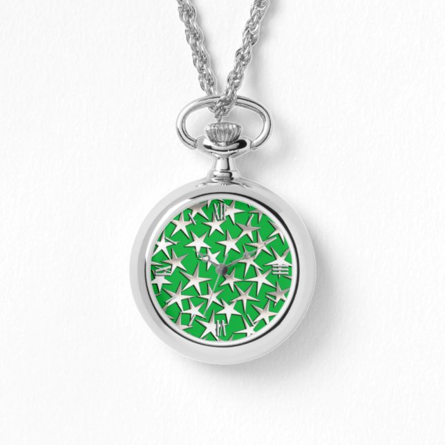 Montre étoiles d'argent sur vert émeraude (Recto)