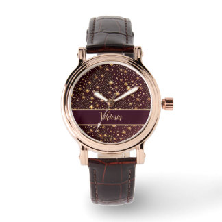 Montre Étoiles motif brun orange