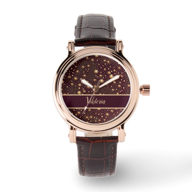 Montre Étoiles motif brun orange (Recto)