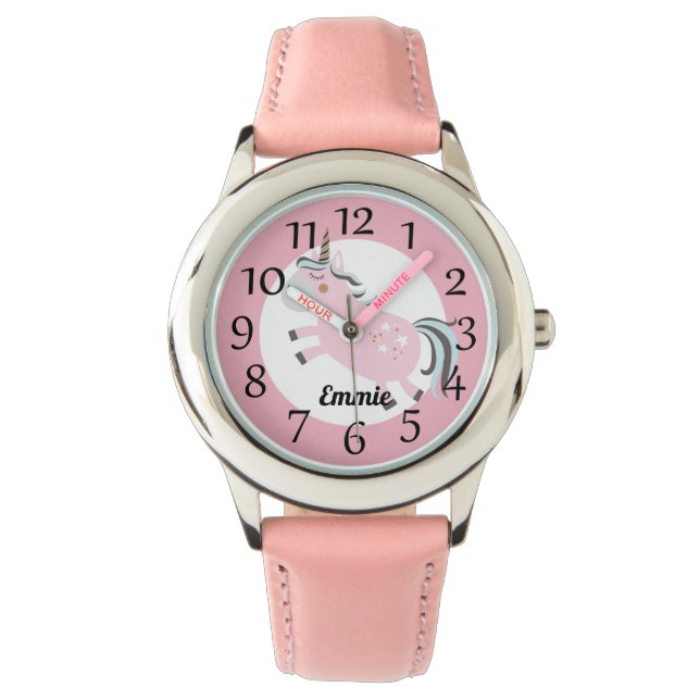 Montre Étoiles Unicorne Rose Personnalisées (devant)
