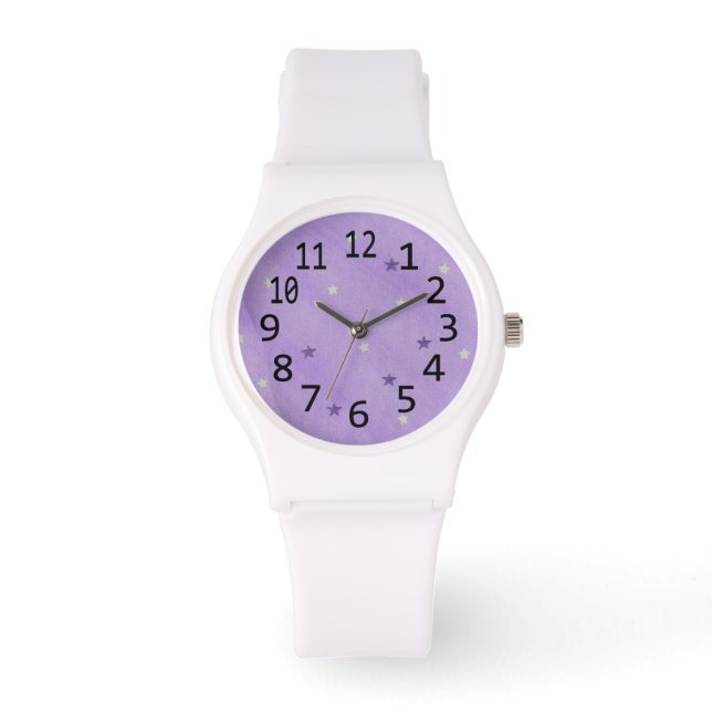 Montre Etoiles violettes et argentées Lavender Nombre Mon (Recto)