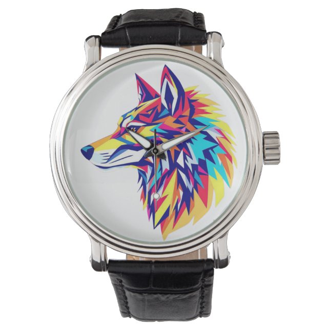 Montre eWatch Loup Géométrique Coloré (devant)