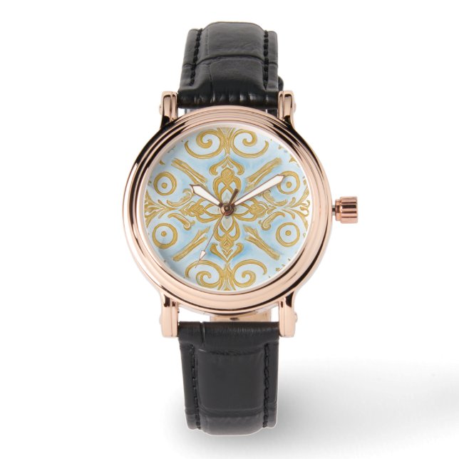Montre eWatch motif mosaïque or bleu (Recto)