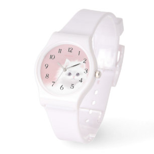 Montre eWatch - Sweet White Fluffy Kitty sur rose