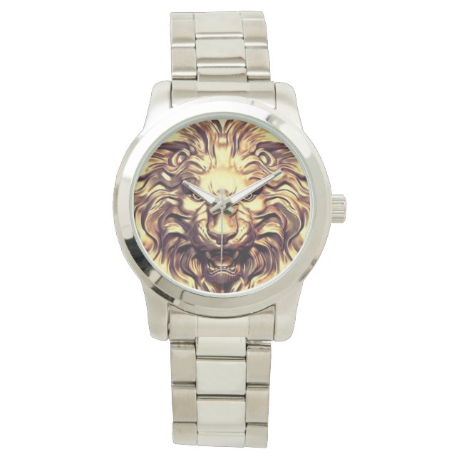 Montre eWatch Tête de Lion Doré Rugissant (devant)