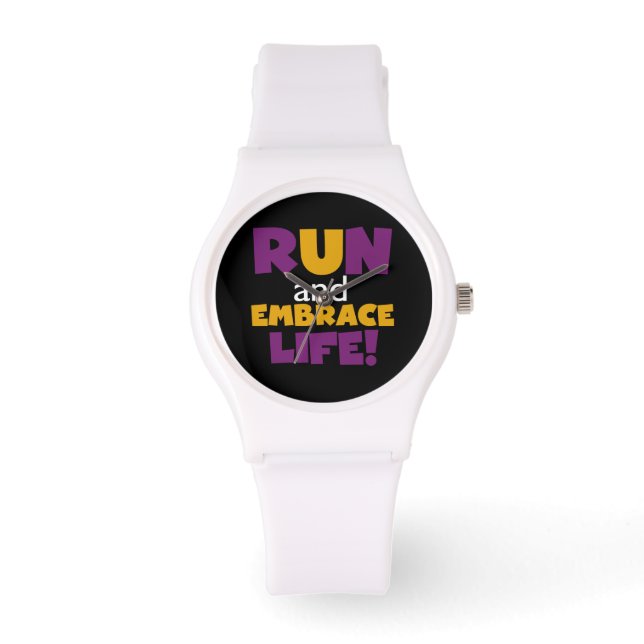 Montre Exécuter Embrasser la vie violet jaune (Recto)